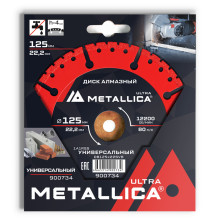 Диск алмазный отрезной сегментный METALLICA Ultra 125x22,2 мм, H=4 мм универсальный Диск алмазный отрезной сегментный METALLICA Ultra 125x22,2 мм, H=4 мм универсальный