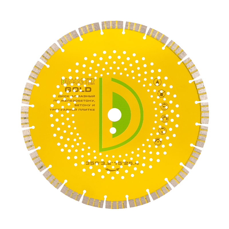 Диск сегментный DIAMASTER turbo GOLDEN TYPE д. 350x25,4+ (x3,2x12)мм 24z/железобетон/wet Диск сегментный DIAMASTER turbo GOLDEN TYPE д. 350x25,4+ (x3,2x12)мм 24z/железобетон/wet