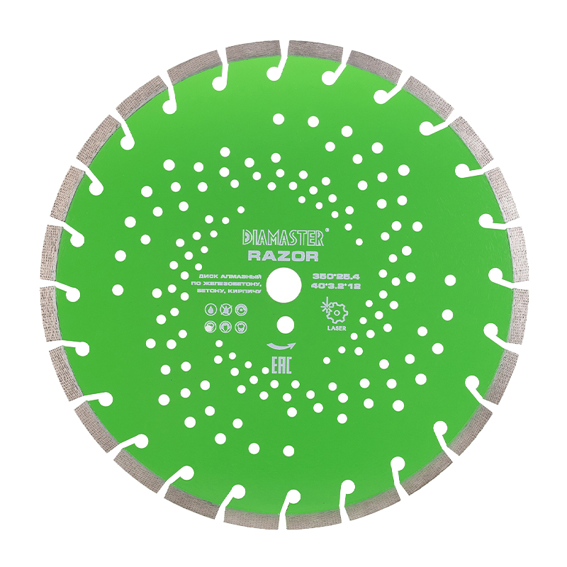 Диск сегментный DIAMASTER Laser ARIX RAZOR д.350x2,8x25,4 (40x3,2x12)мм 24z/железобетон/dry Диск сегментный DIAMASTER Laser ARIX RAZOR д.350x2,8x25,4 (40x3,2x12)мм 24z/железобетон/dry