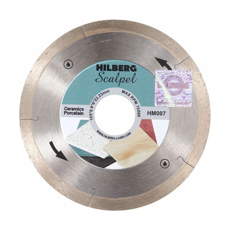 Диск алмазный отрезной 105x22,23 Hilberg Scalpel 0,8 мм HM007 Диск алмазный отрезной 105x22,23 Hilberg Scalpel 0,8 мм HM007