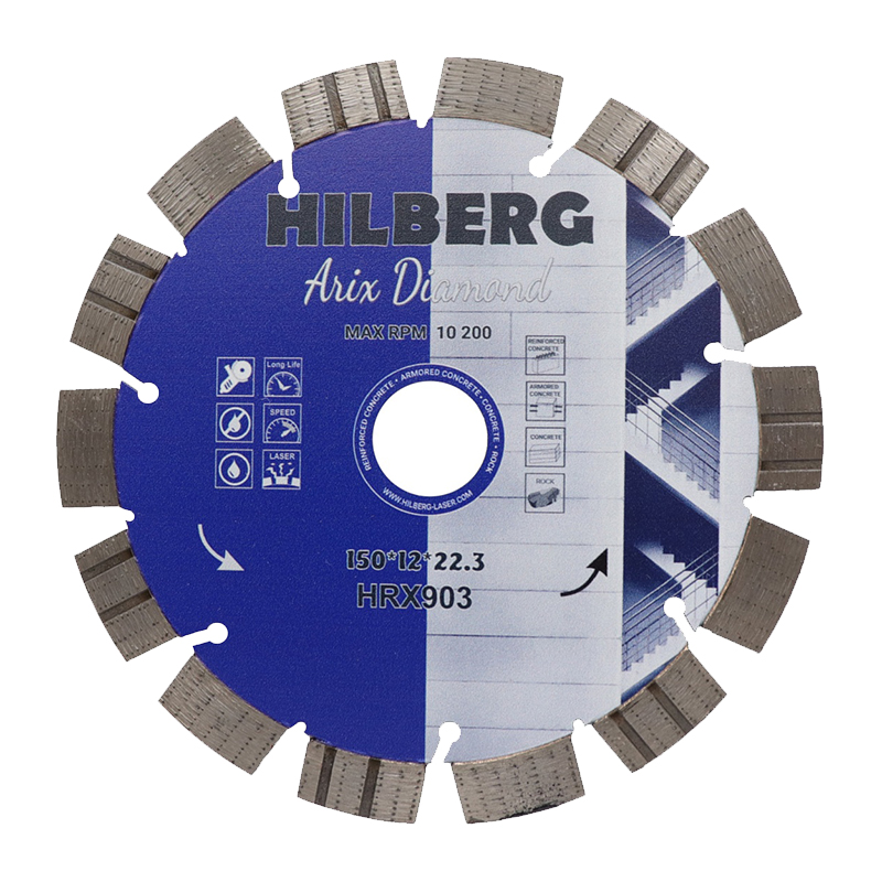 Диск алмазный сегментный-турбо Hilberg Arix Diamond 150х12х22,23 мм Диск алмазный сегментный-турбо Hilberg Arix Diamond 150х12х22,23 мм