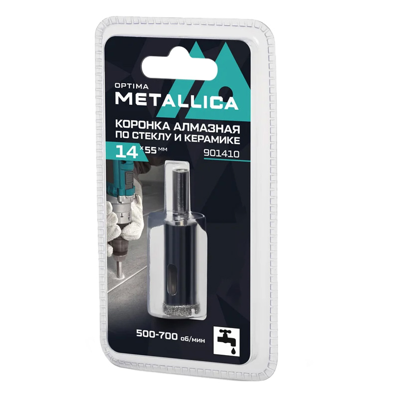 Коронка алмазная METALLICA Optima 14x55 мм, #80, по стеклу, плитке, 1 шт, в блистере. Коронка алмазная METALLICA Optima 14x55 мм, #80, по стеклу, плитке, 1 шт, в блистере.