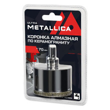 Коронка алмазная METALLICA Ultra 60х70 мм, #46, с сверлом, по керамограниту, плитке, в блистере Коронка алмазная METALLICA Ultra 60х70 мм, #46, с сверлом, по керамограниту, плитке, в блистере