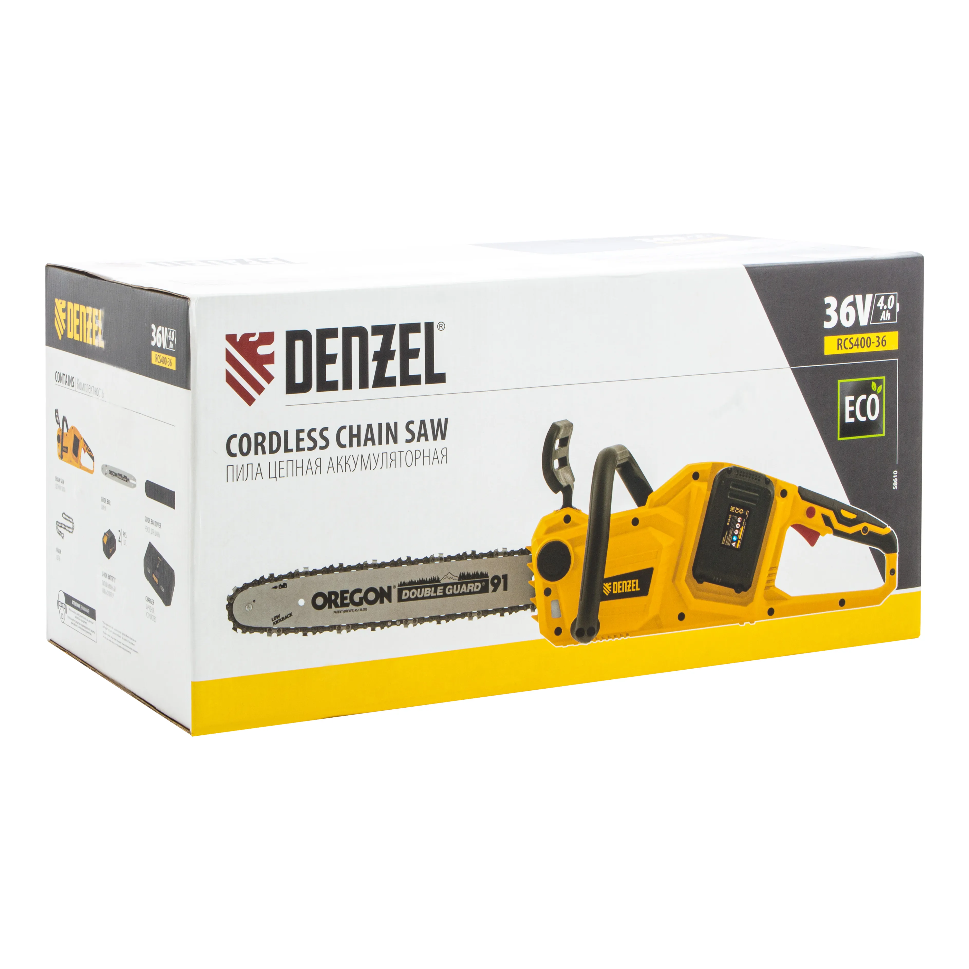 Цепная пила аккумуляторная бесщеточная Denzel RCS400-36 Цепная пила аккумуляторная бесщеточная Denzel RCS400-36