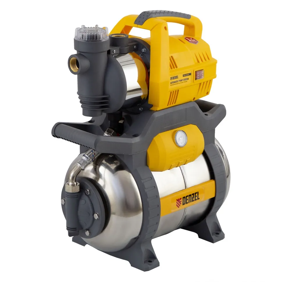 Насосная станция Denzel PSХ950X, Х-Pro, 950 Вт, 3300 л/ч, ресивер 24 л, подъем 38 м, нержавейка Насосная станция Denzel PSХ950X, Х-Pro, 950 Вт, 3300 л/ч, ресивер 24 л, подъем 38 м, нержавейка