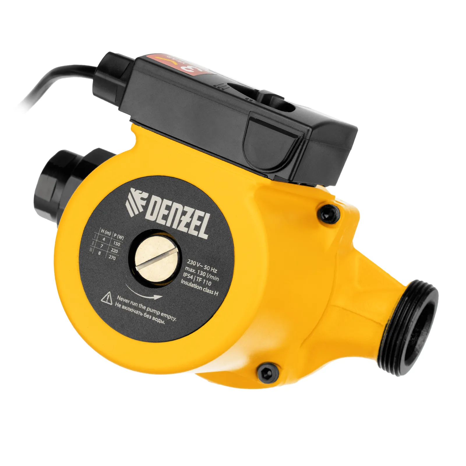 Циркуляционный насос Denzel CP25-8, напор 8 м, 130 л/мин, 1 м кабель, монт. длина 180 мм