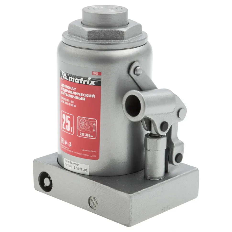 Домкрат гидравлический бутылочный, 25 т, высота подъема 230-360 мм Matrix Домкрат гидравлический бутылочный, 25 т, высота подъема 230-360 мм Matrix