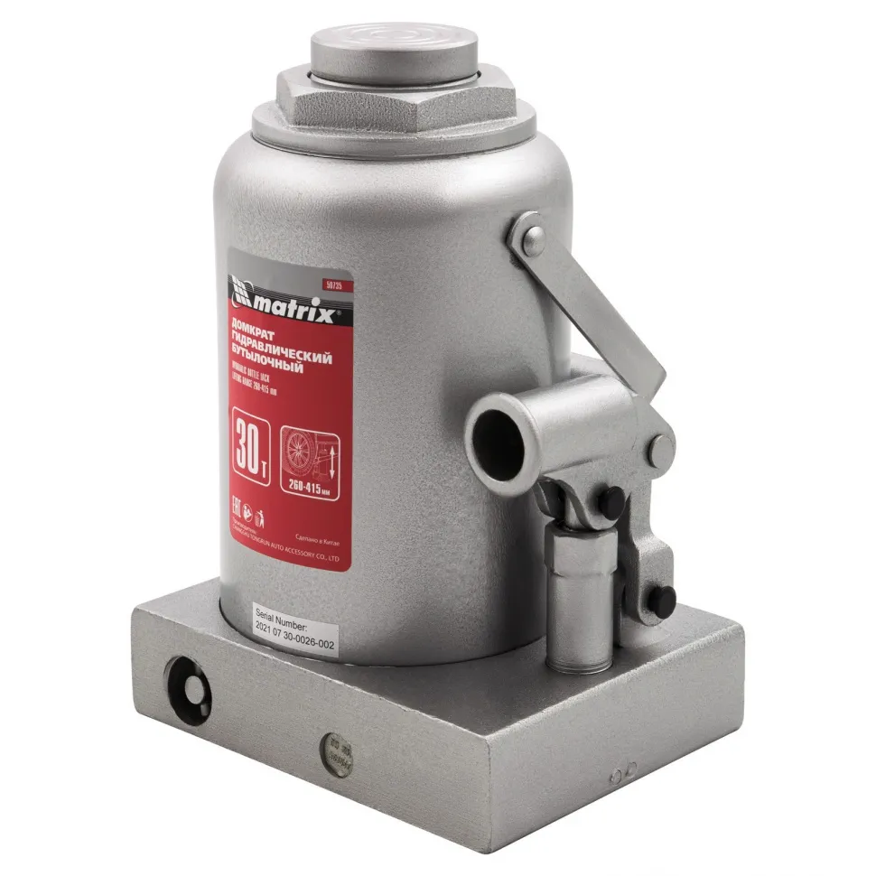Домкрат гидравлический бутылочный, 30 т, высота подъема 260-415 мм Matrix Домкрат гидравлический бутылочный, 30 т, высота подъема 260-415 мм Matrix