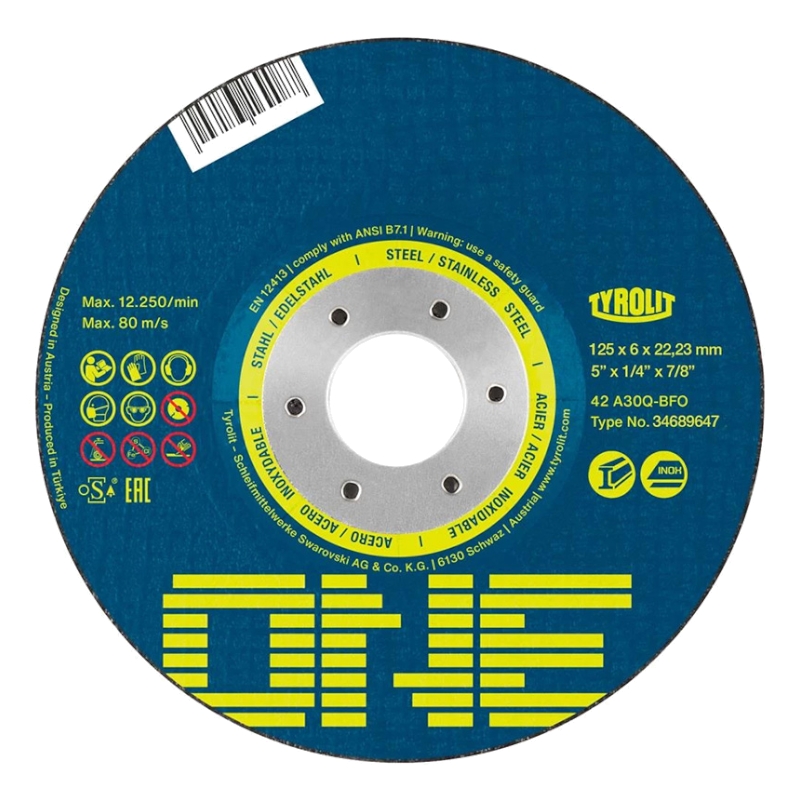 Диск обдирочный 27 Tyrolit One 2 в 1 A30Q-BFO 125х6,0х22,23 мм Диск обдирочный 27 Tyrolit One 2 в 1 A30Q-BFO 125х6,0х22,23 мм