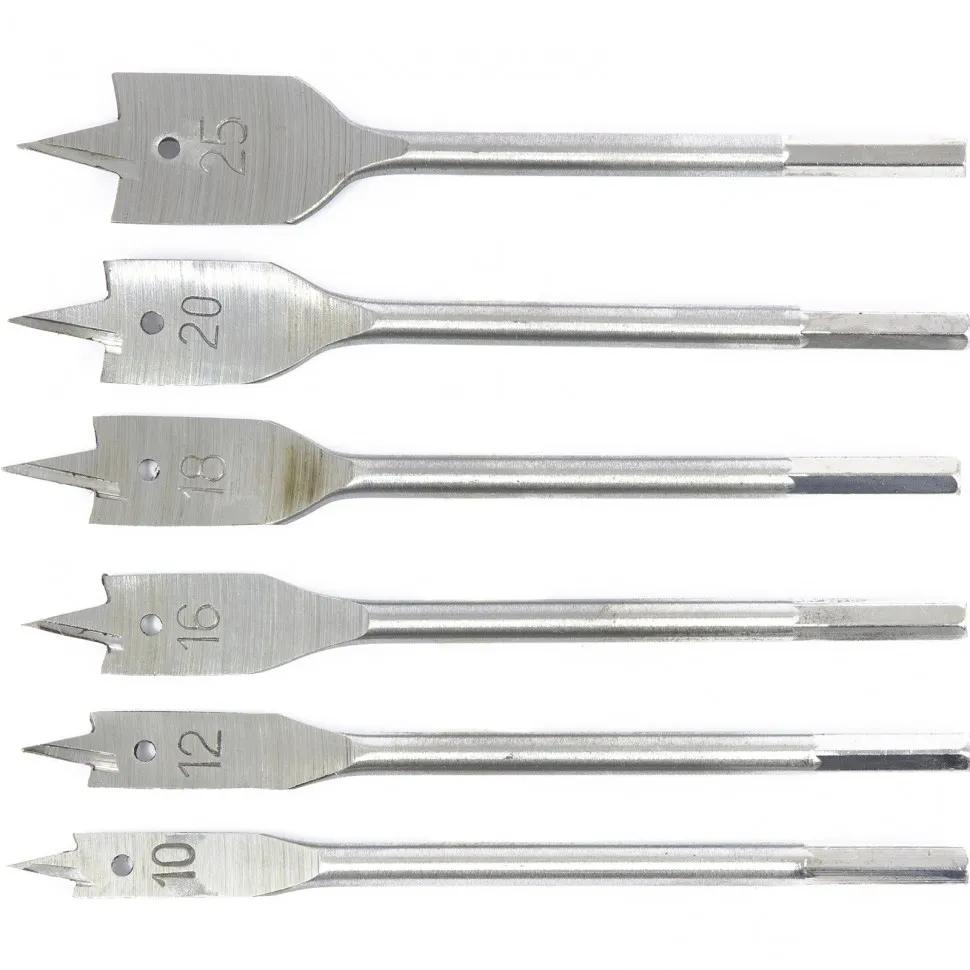 Набор сверл перовых по дереву, 10-12-16-18-20-25 мм, 6 шт, шестигранный хвостовик Сибртех Набор сверл перовых по дереву, 10-12-16-18-20-25 мм, 6 шт, шестигранный хвостовик Сибртех