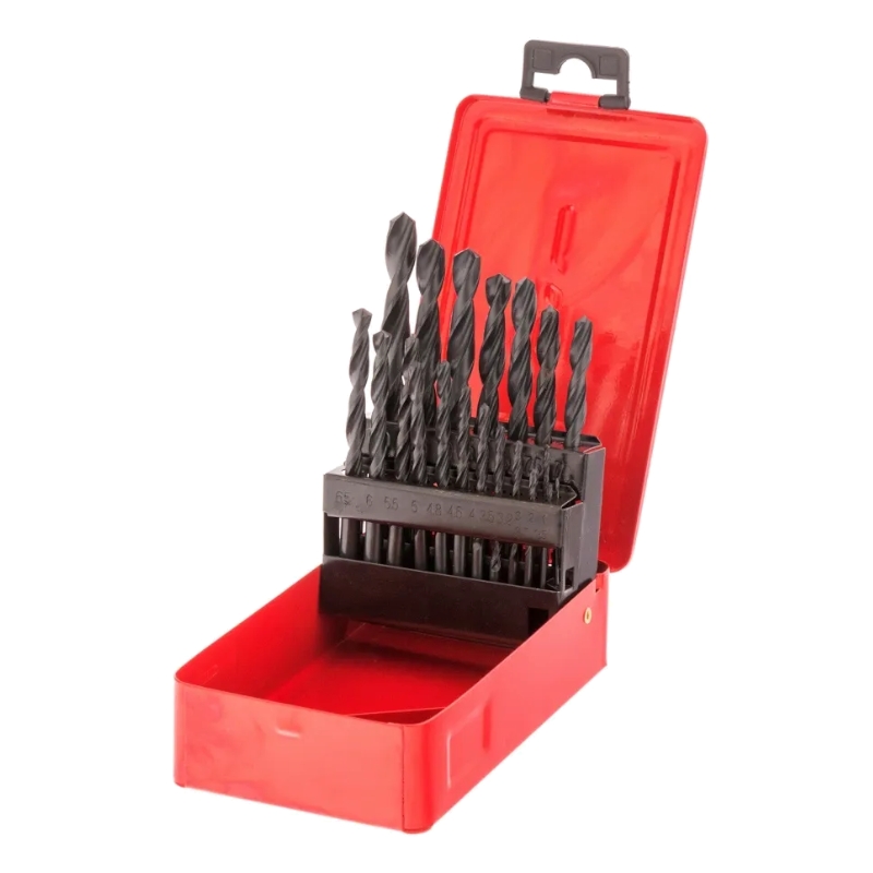 Набор сверл по металлу, 1-10 мм, (через 0.5 мм +3.2 и 4.8 мм), HSS, 21 шт, металлический бокс