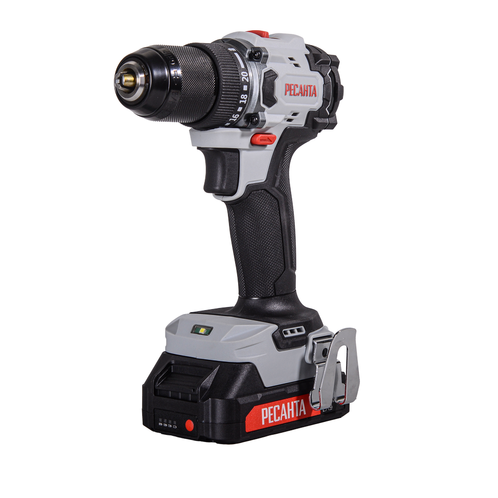 Дрель-шуруповерт аккумуляторная Ресанта ДА-20-2ЛК-БП 2,0 А/ч бесщеточный двигатель, 70Нм Дрель-шуруповерт аккумуляторная Ресанта ДА-20-2ЛК-БП 2,0 А/ч бесщеточный двигатель, 70Нм